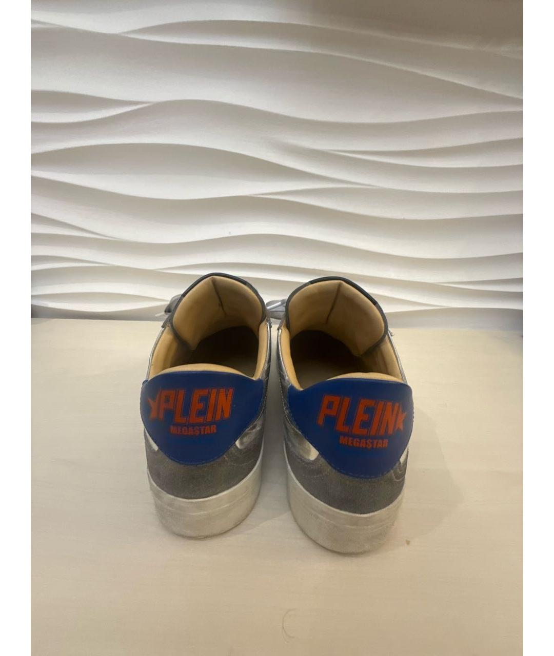 PHILIPP PLEIN Серебряные кожаные низкие кроссовки / кеды, фото 4