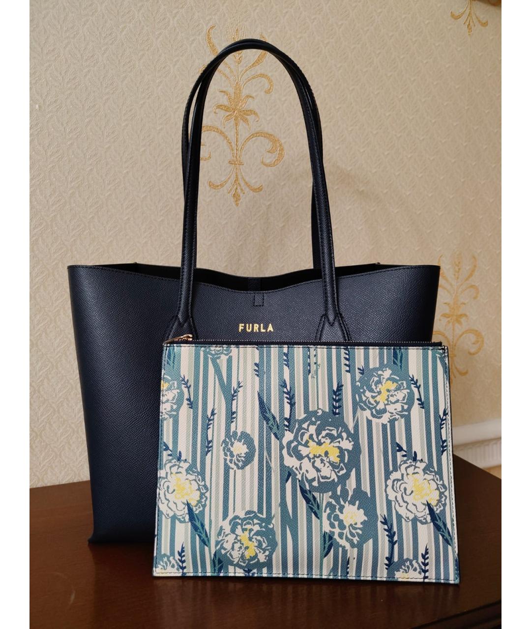 FURLA Темно-синяя кожаная сумка тоут, фото 2