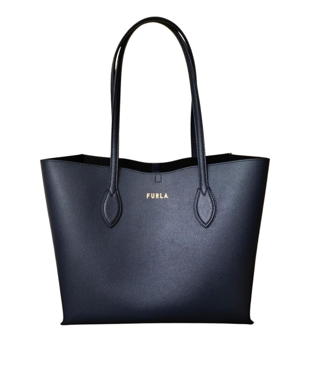 FURLA Темно-синяя кожаная сумка тоут, фото 1