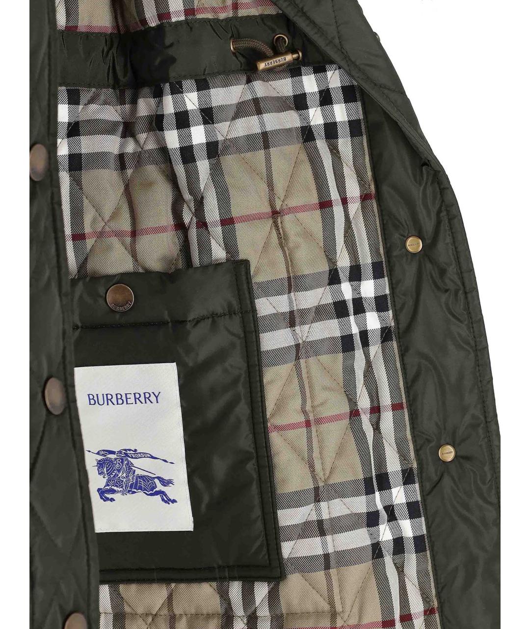 BURBERRY Зеленые полиамидовое пальто, фото 5