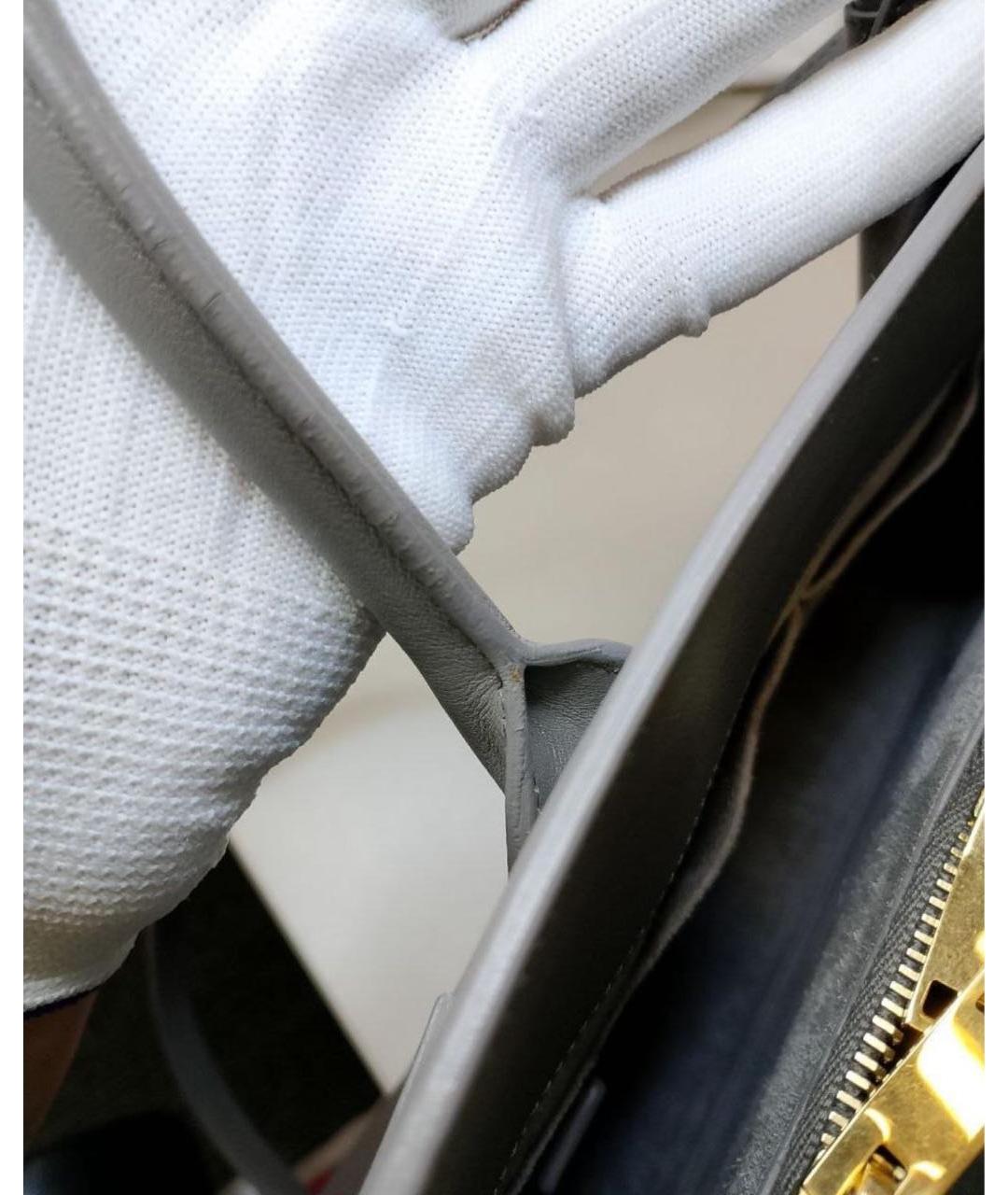 SAINT LAURENT Серая кожаная сумка с короткими ручками, фото 8