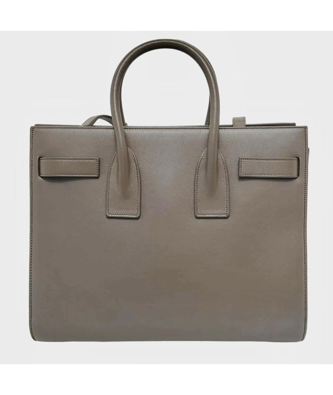 SAINT LAURENT Серая кожаная сумка с короткими ручками, фото 2