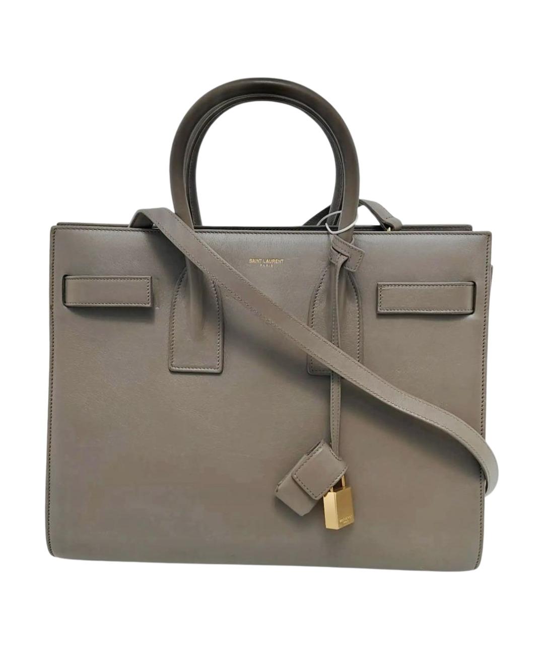 SAINT LAURENT Серая кожаная сумка с короткими ручками, фото 1