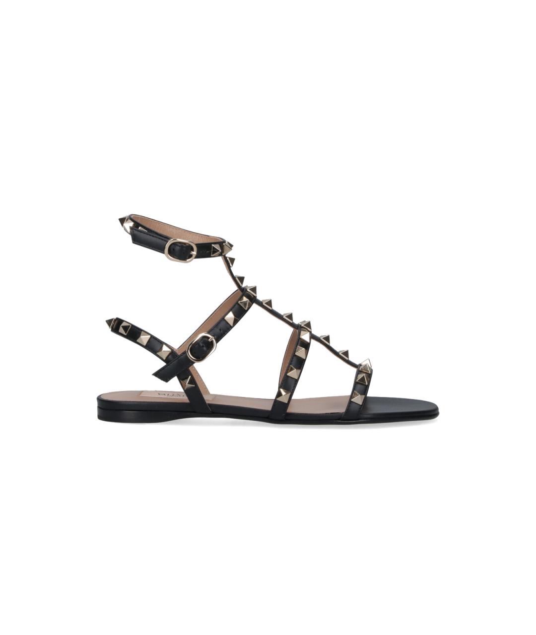 VALENTINO Черные кожаные босоножки, фото 1