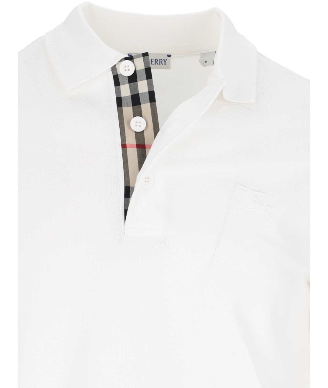 BURBERRY Белое хлопковое поло с коротким рукавом, фото 3