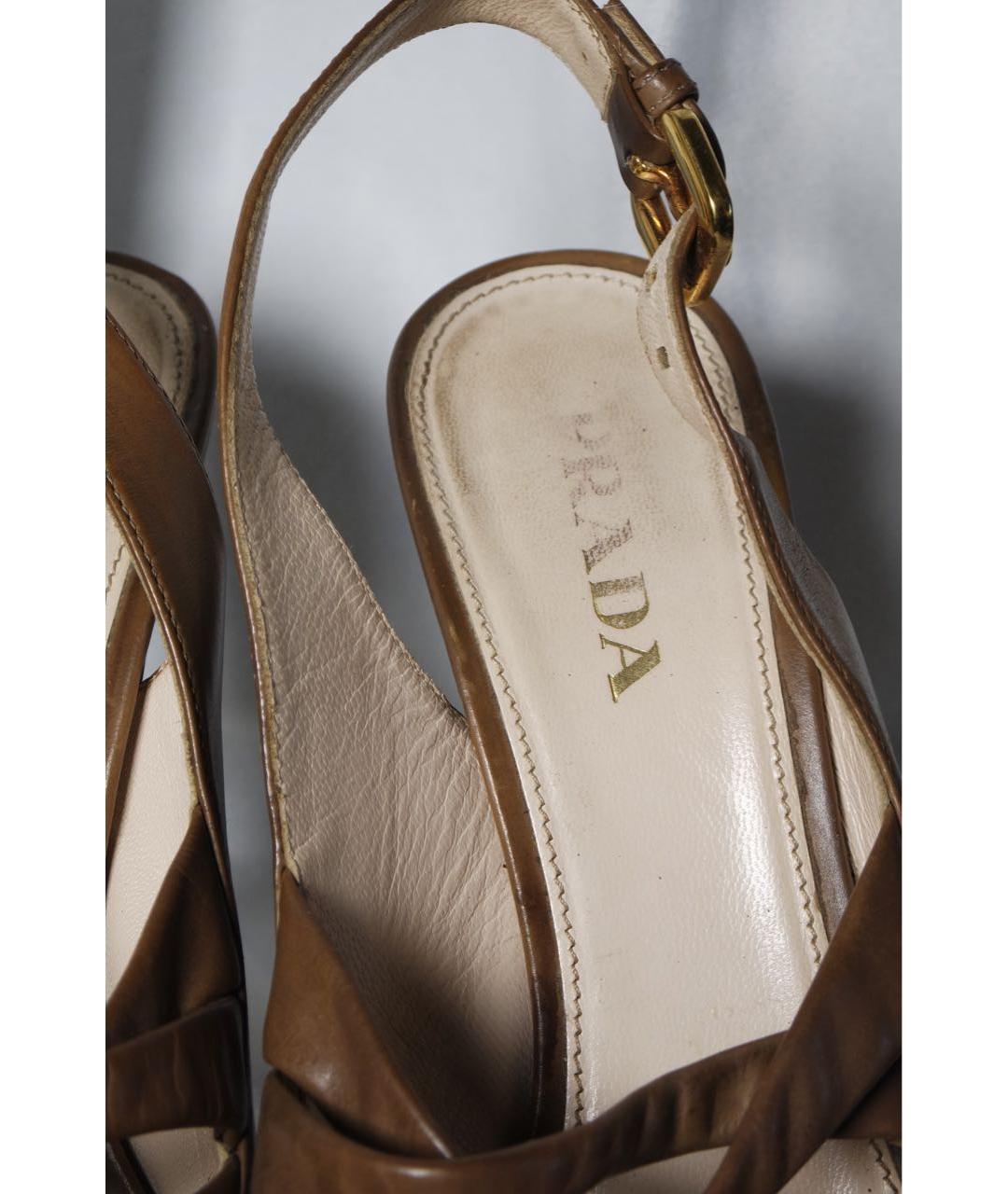 PRADA Коричневые кожаные босоножки, фото 3