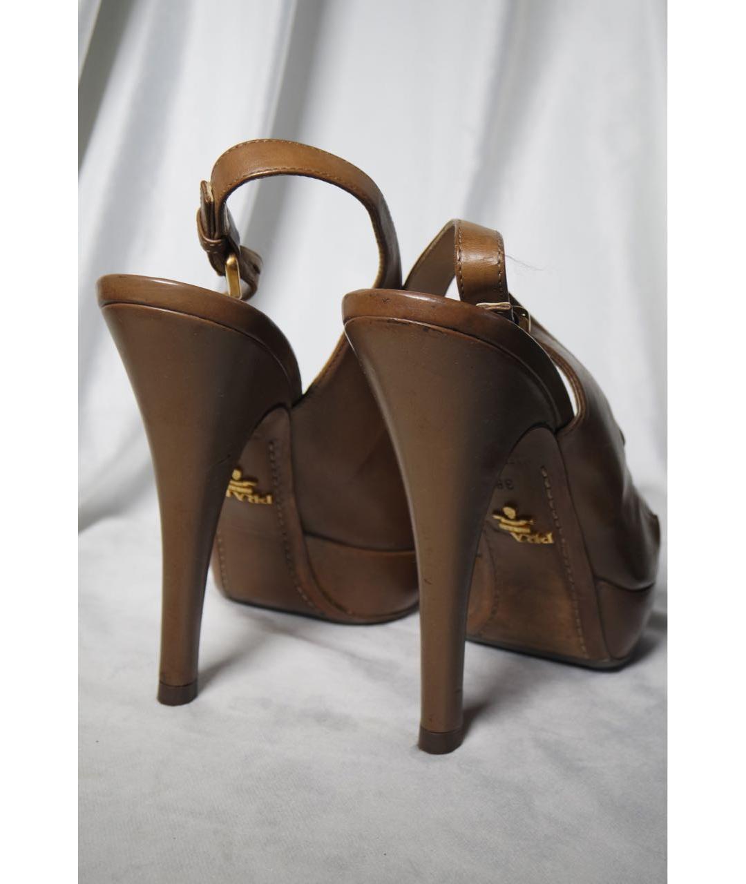 PRADA Коричневые кожаные босоножки, фото 5