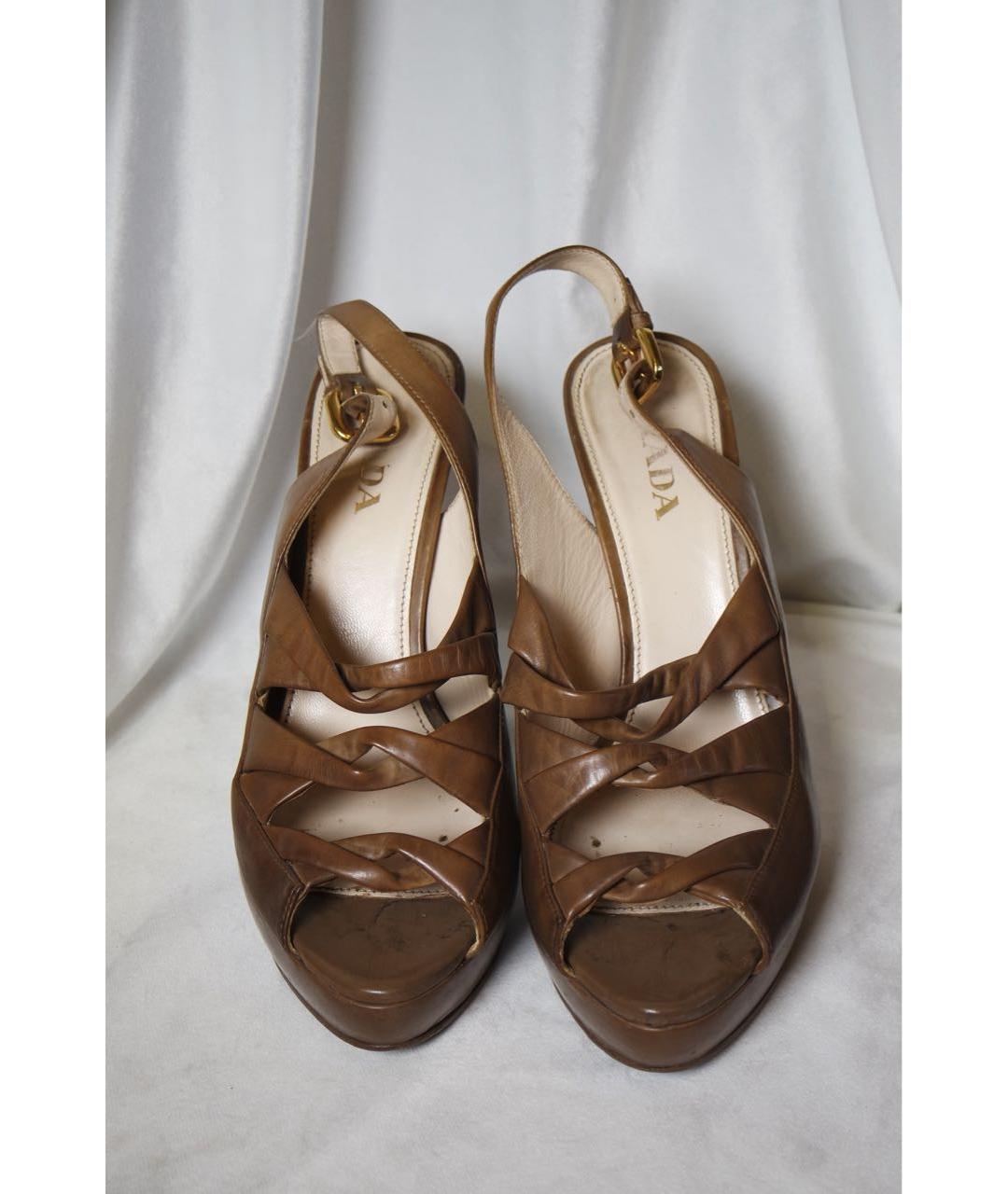 PRADA Коричневые кожаные босоножки, фото 7