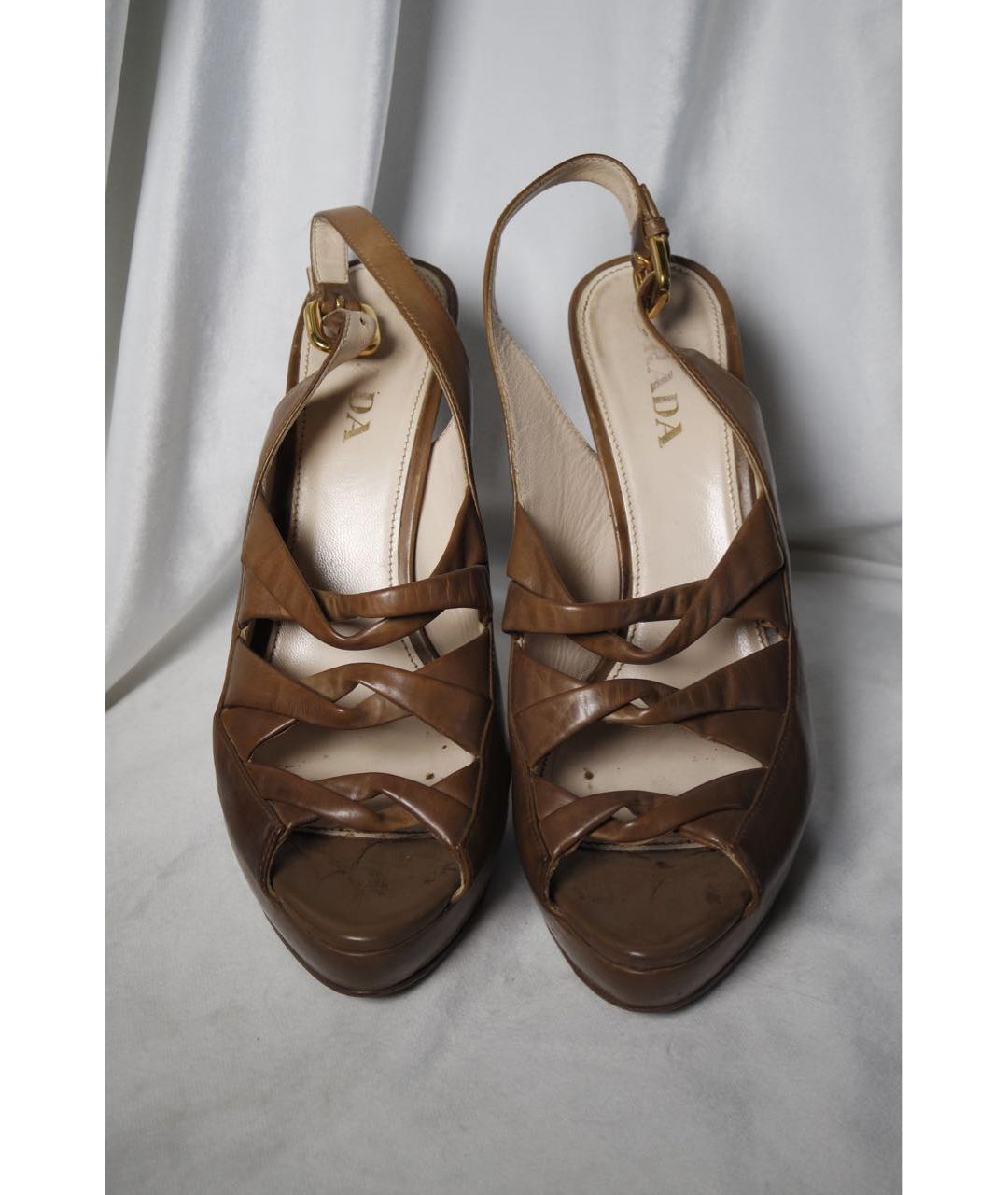 PRADA Коричневые кожаные босоножки, фото 2