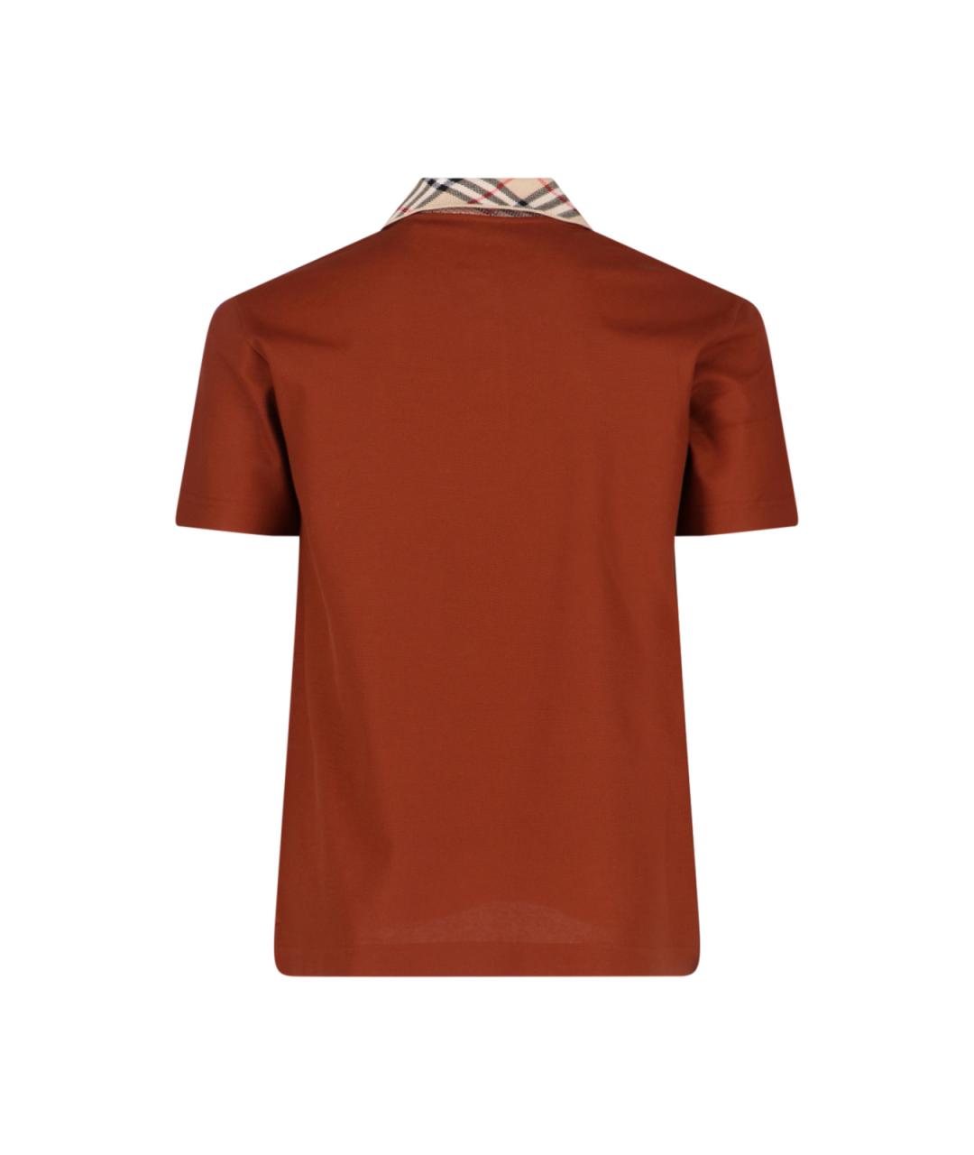 BURBERRY Коричневое хлопковое поло с коротким рукавом, фото 2