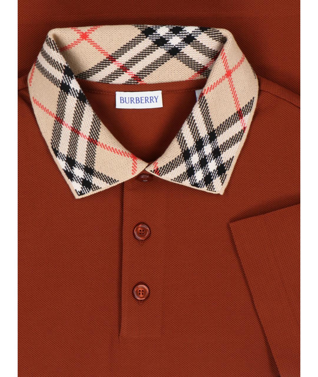 BURBERRY Коричневое хлопковое поло с коротким рукавом, фото 3