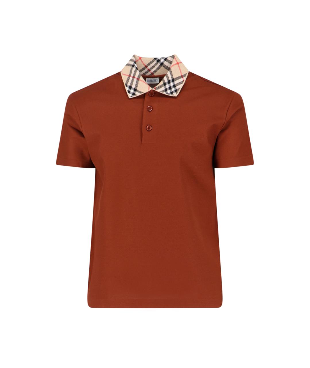 BURBERRY Коричневое хлопковое поло с коротким рукавом, фото 1