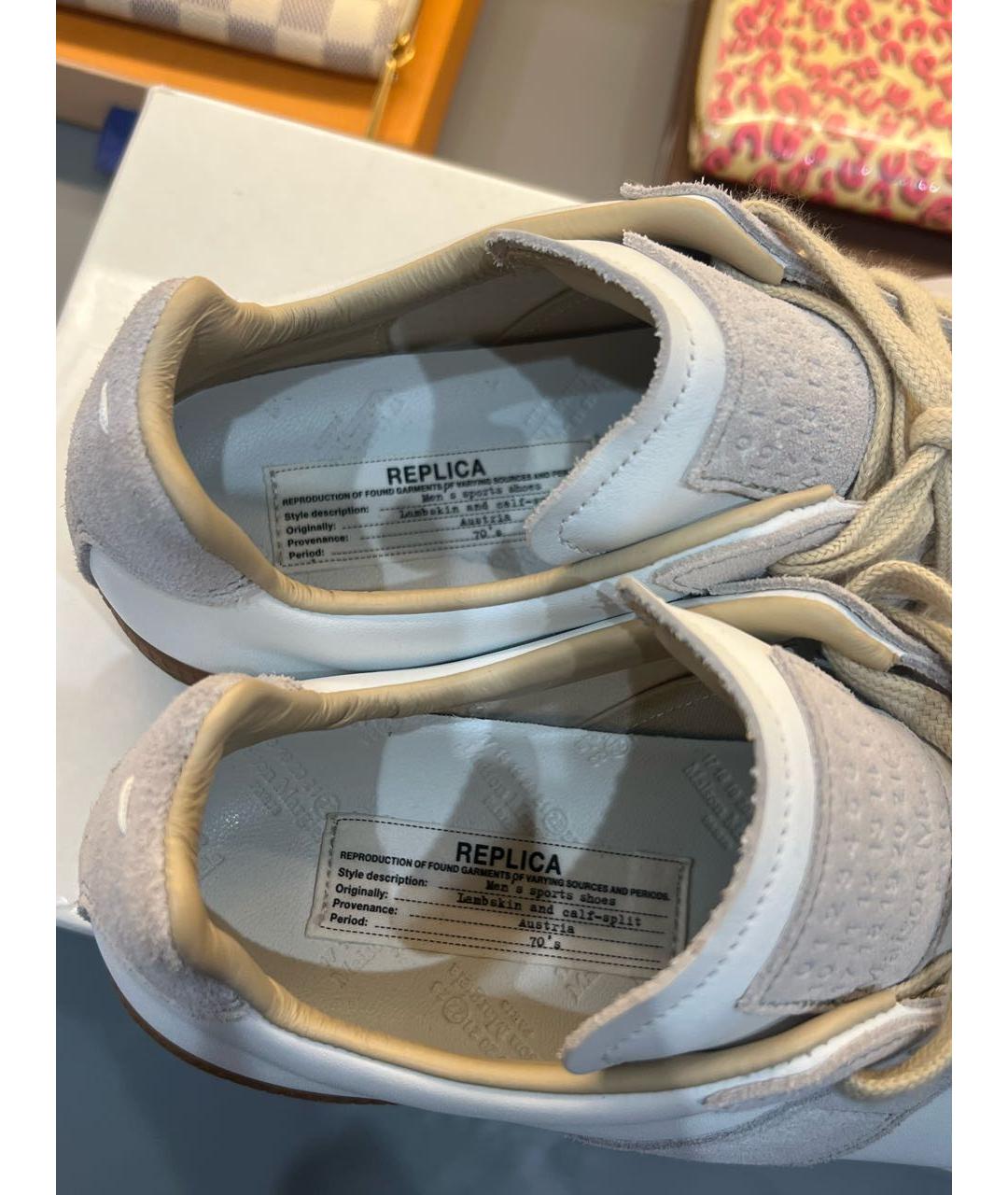 MAISON MARGIELA Бежевые кожаные низкие кроссовки / кеды, фото 5