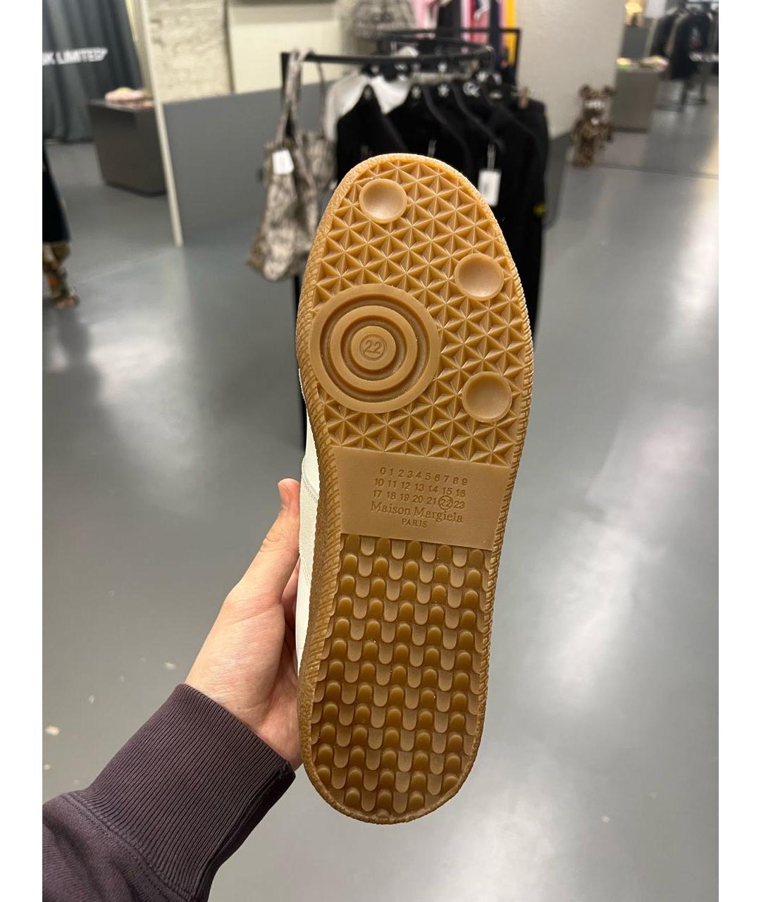 MAISON MARGIELA Бежевые кожаные низкие кроссовки / кеды, фото 6