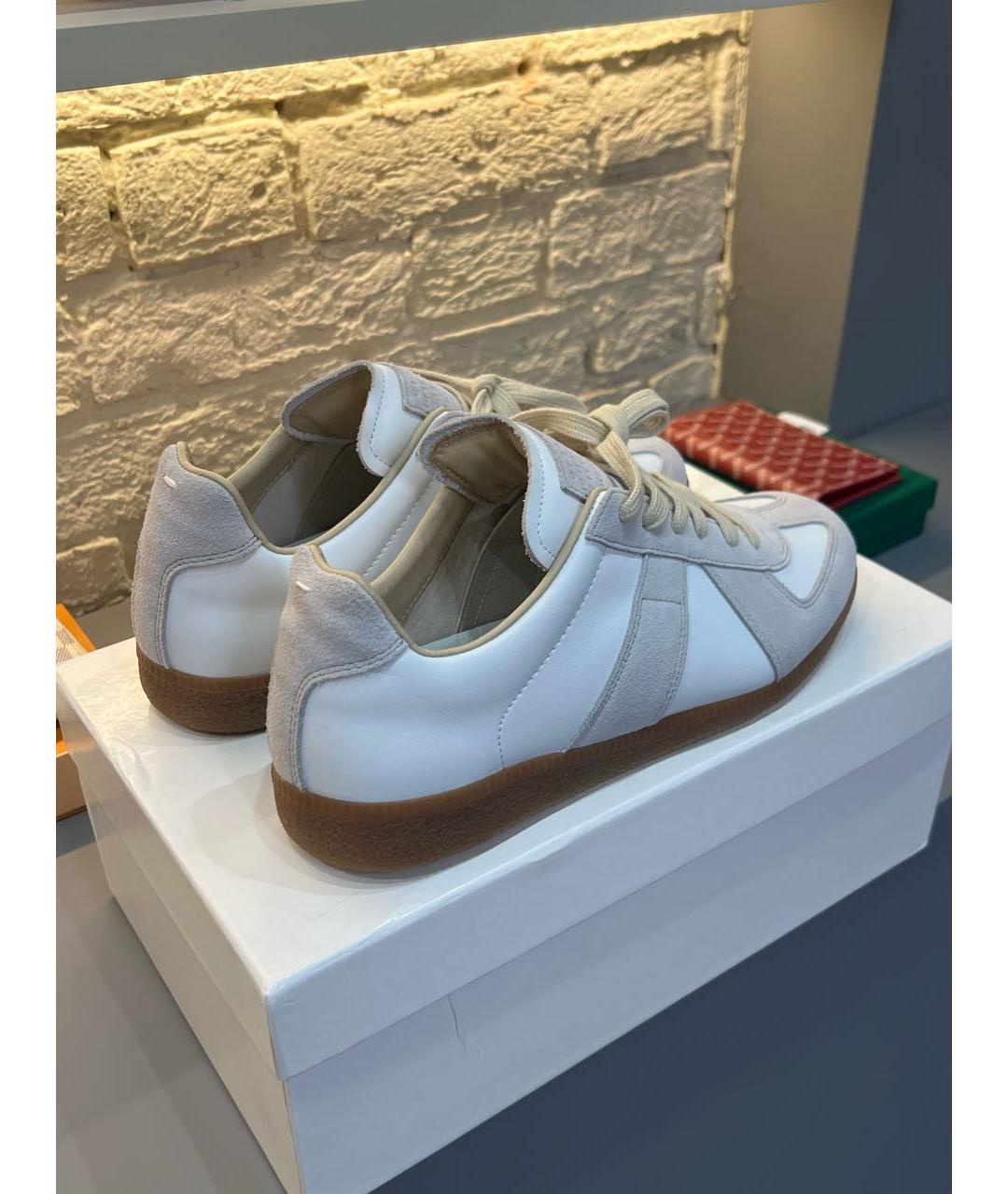 MAISON MARGIELA Бежевые кожаные низкие кроссовки / кеды, фото 3