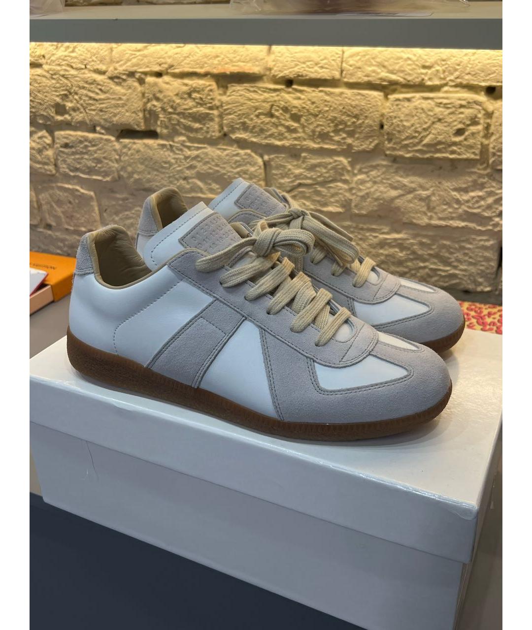 MAISON MARGIELA Бежевые кожаные низкие кроссовки / кеды, фото 2