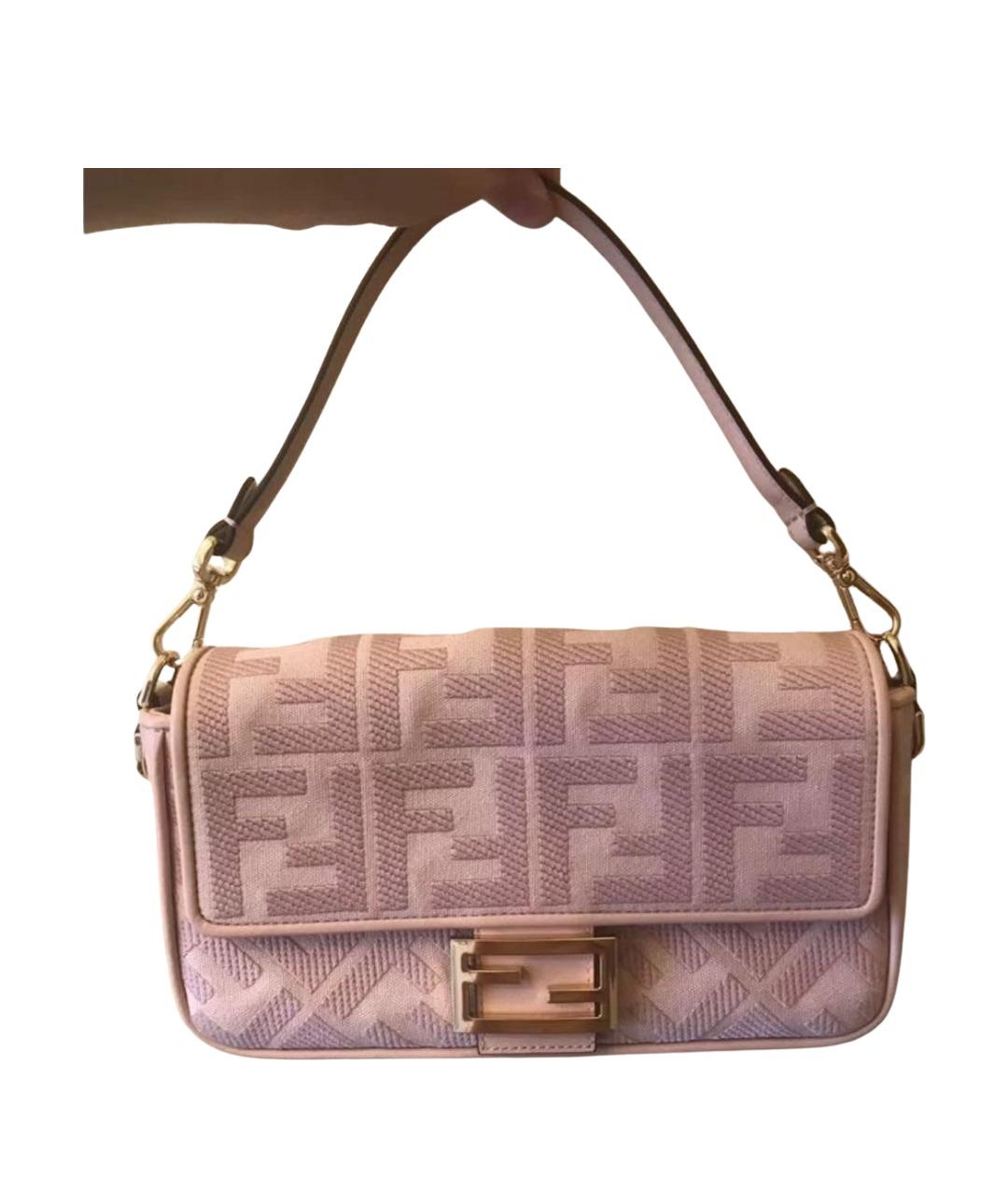 FENDI Розовая тканевая сумка с короткими ручками, фото 6