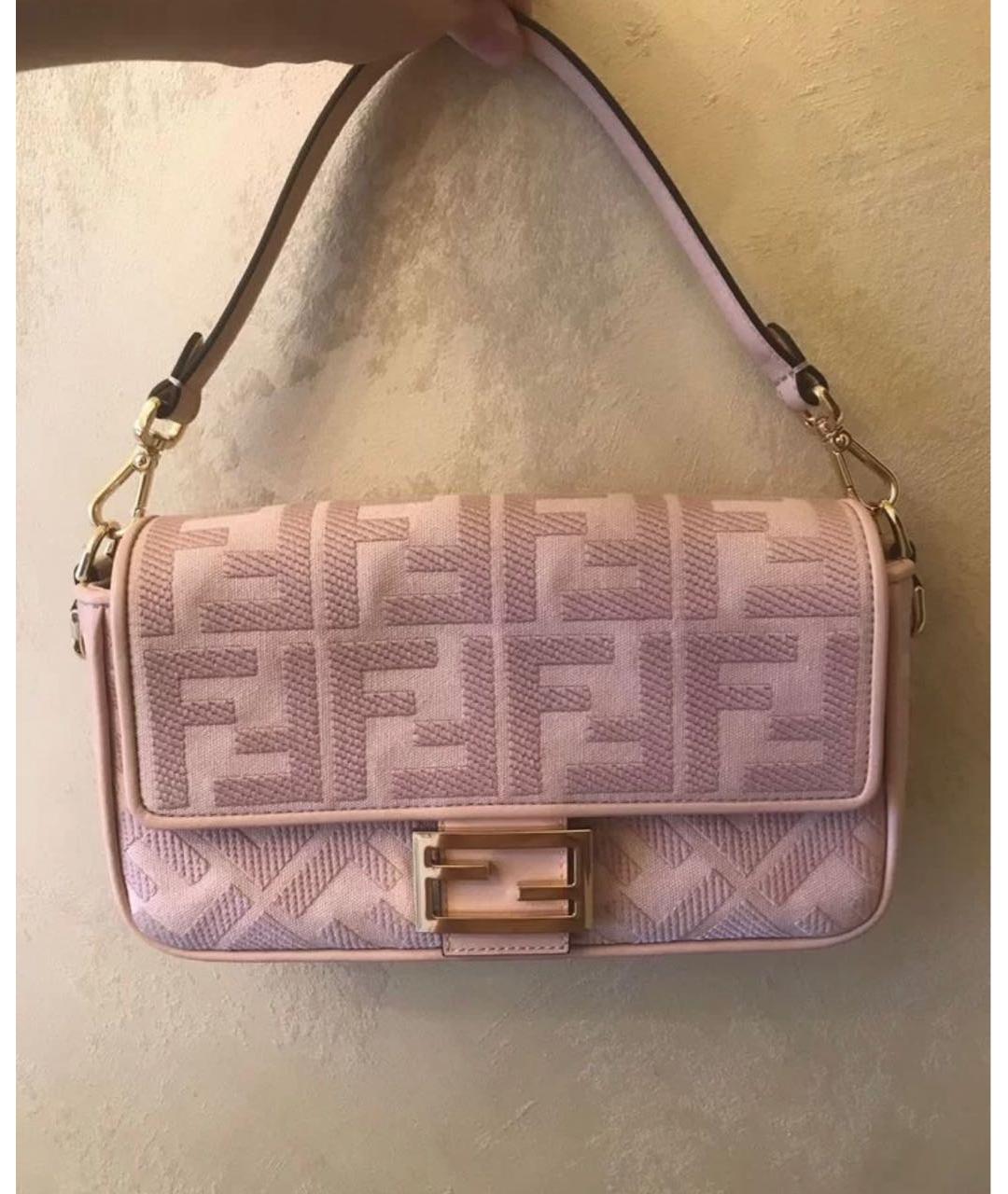 FENDI Розовая тканевая сумка с короткими ручками, фото 5