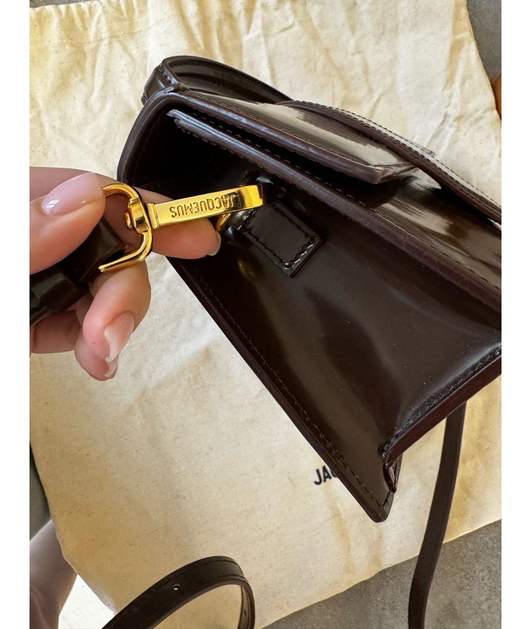 JACQUEMUS Коричневая сумка через плечо из лакированной кожи, фото 2