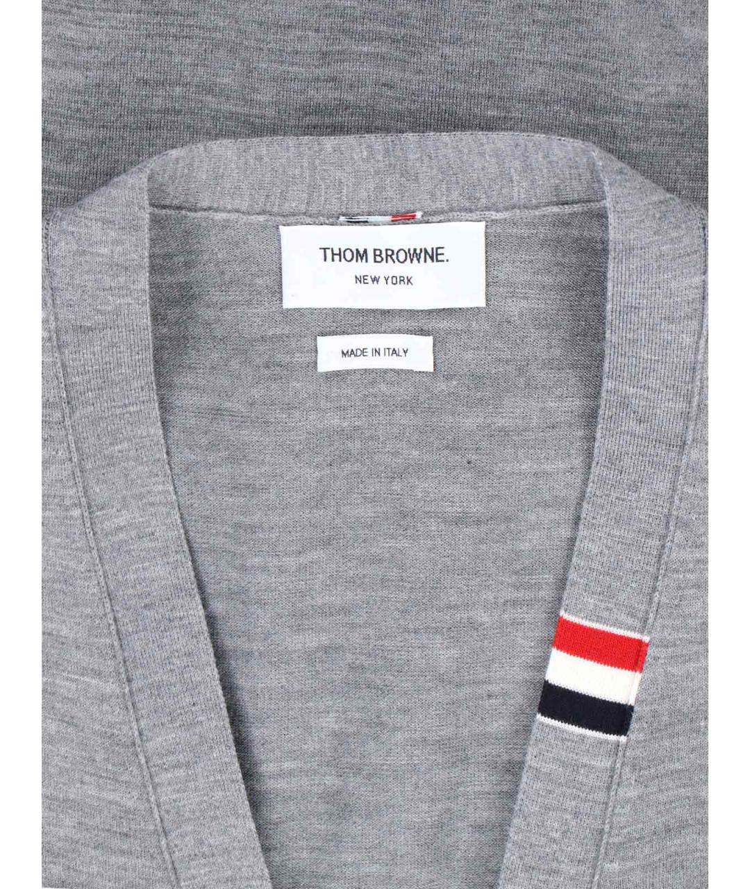 THOM BROWNE Серый шерстяной кардиган, фото 5