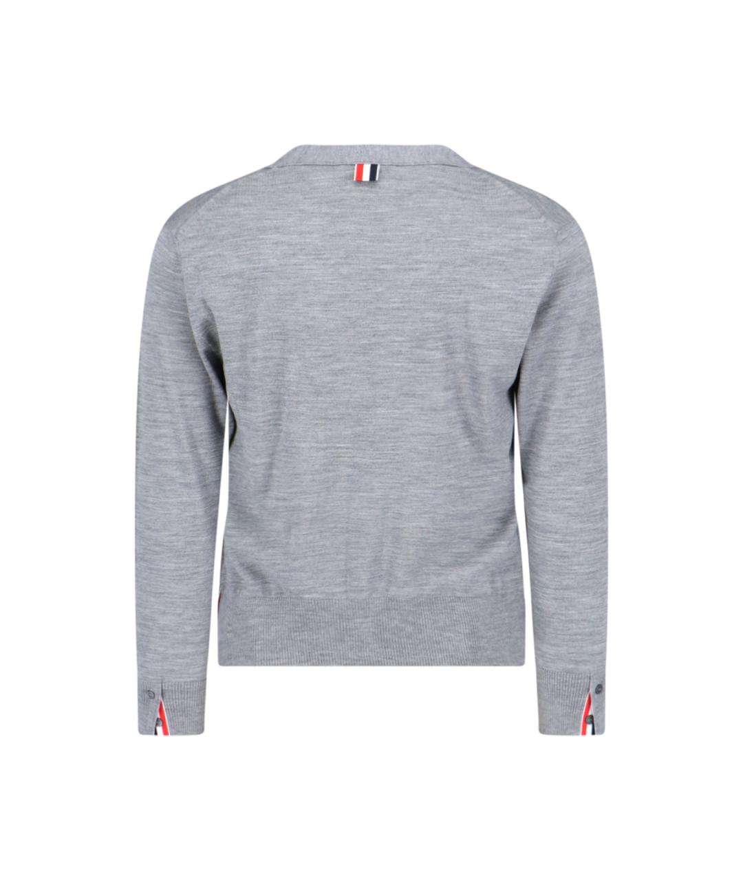 THOM BROWNE Серый шерстяной кардиган, фото 3