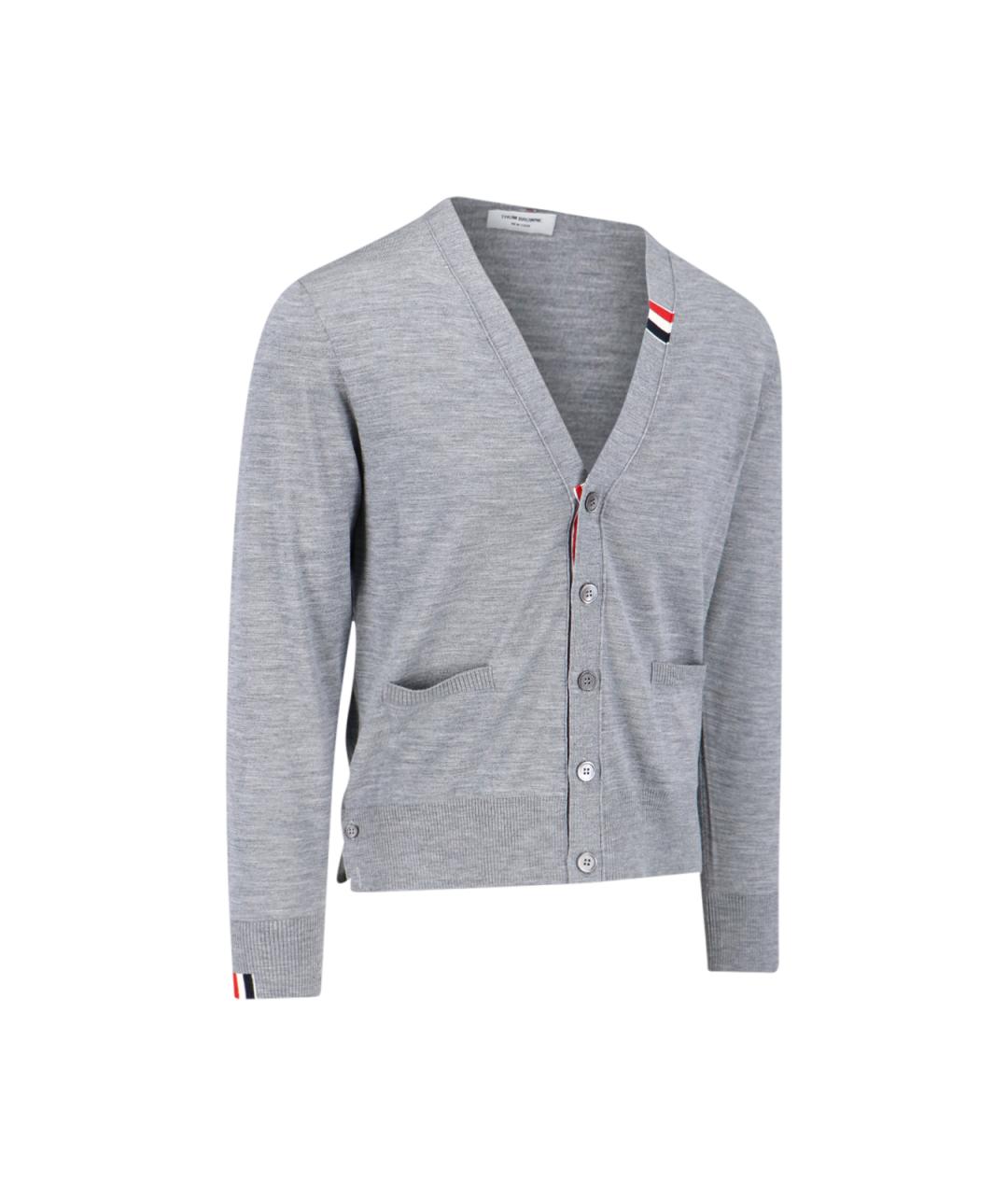 THOM BROWNE Серый шерстяной кардиган, фото 2