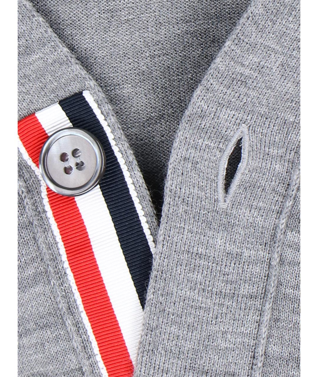 THOM BROWNE Серый шерстяной кардиган, фото 4