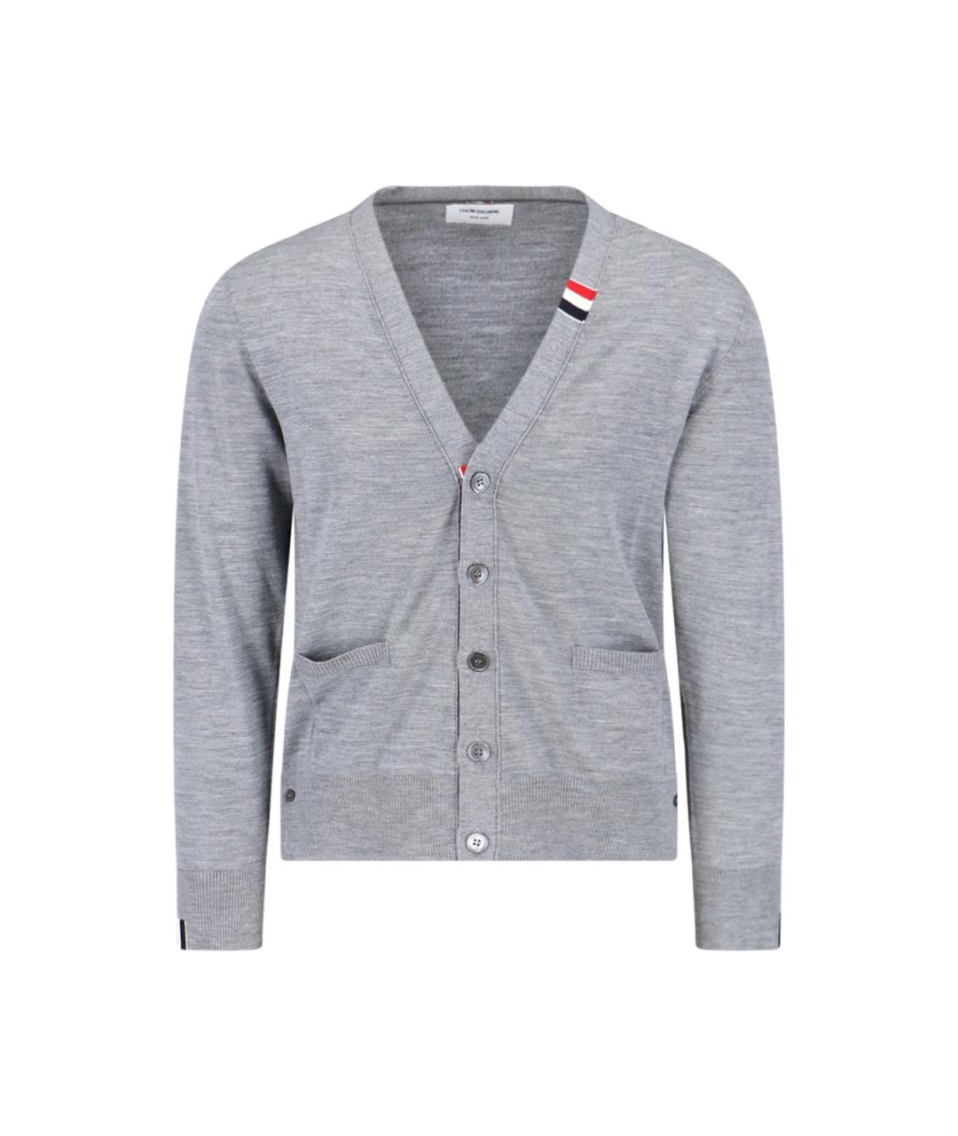 THOM BROWNE Серый шерстяной кардиган, фото 1