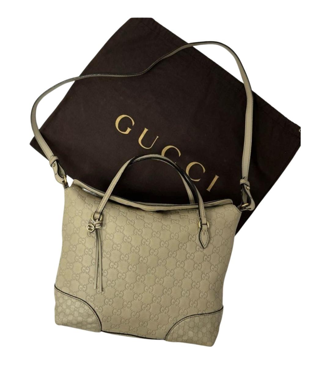 GUCCI Бежевая кожаная сумка тоут, фото 5