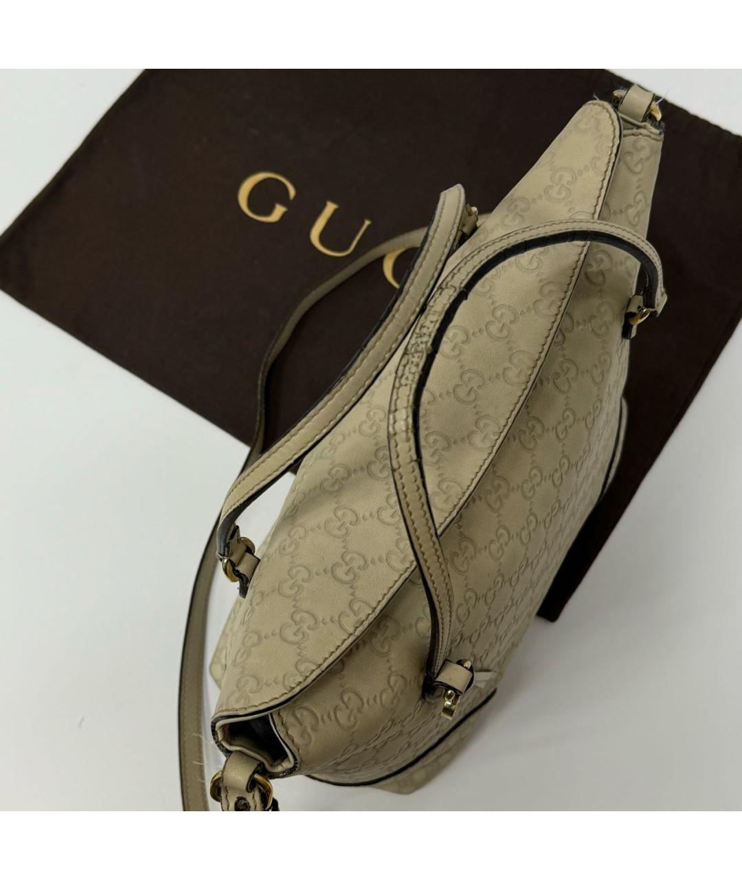 GUCCI Бежевая кожаная сумка тоут, фото 3