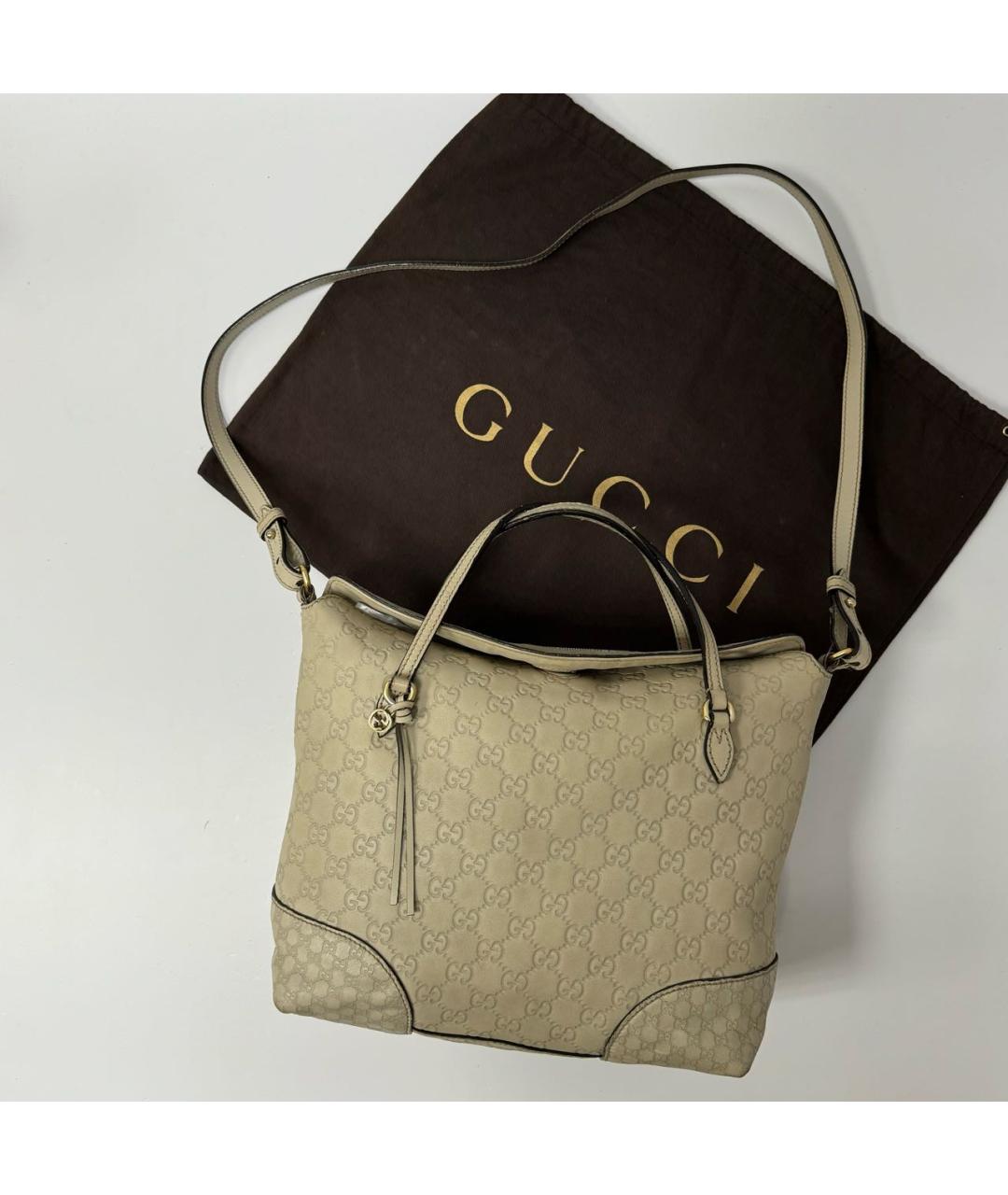 GUCCI Бежевая кожаная сумка тоут, фото 4