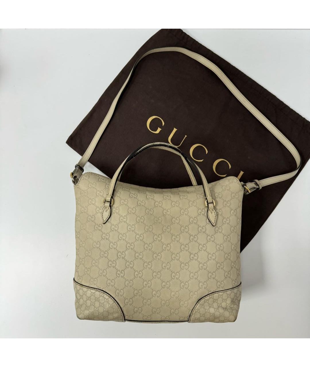 GUCCI Бежевая кожаная сумка тоут, фото 2