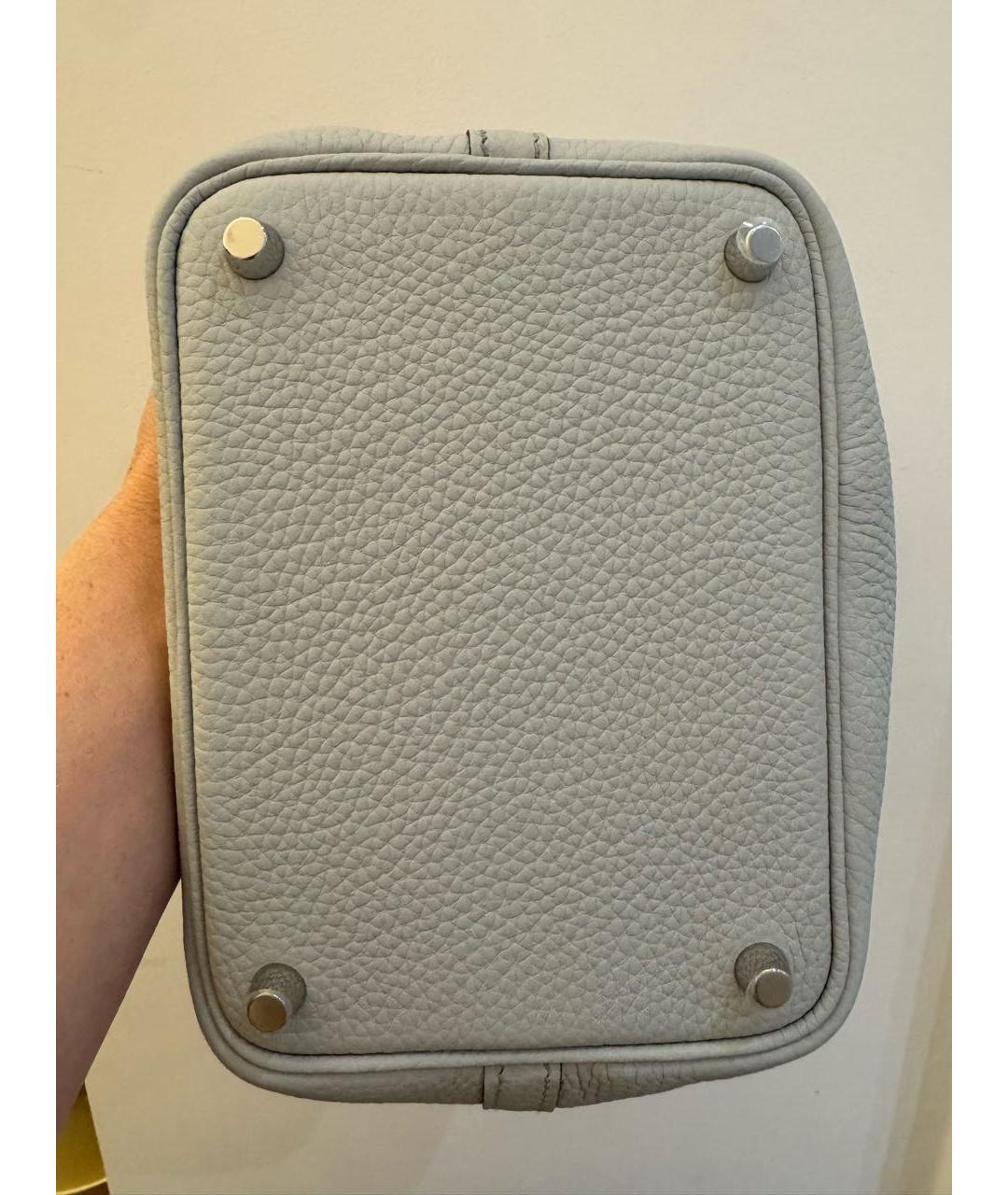 HERMES Голубая кожаная сумка с короткими ручками, фото 7