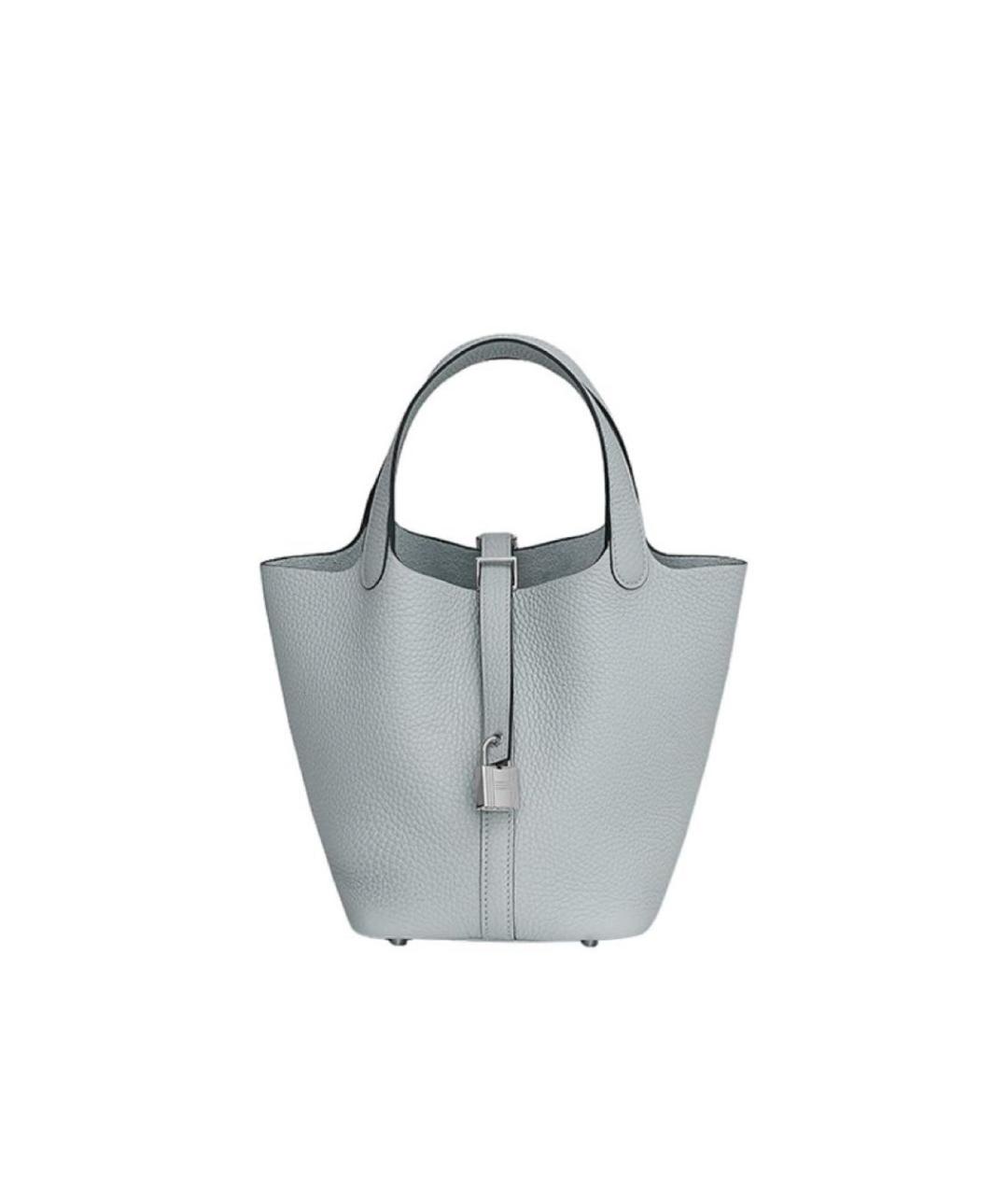 HERMES Голубая кожаная сумка с короткими ручками, фото 1