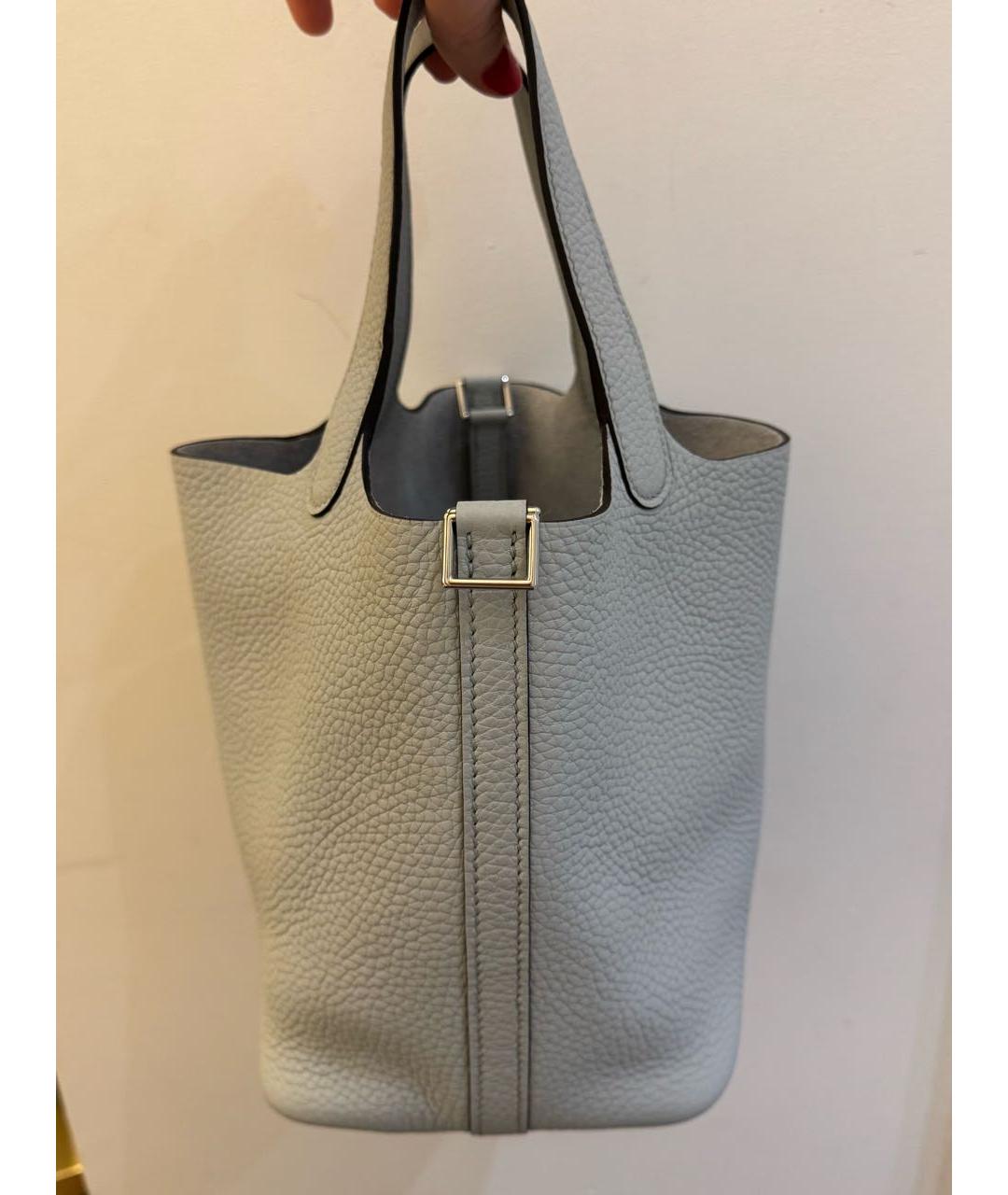 HERMES Голубая кожаная сумка с короткими ручками, фото 6