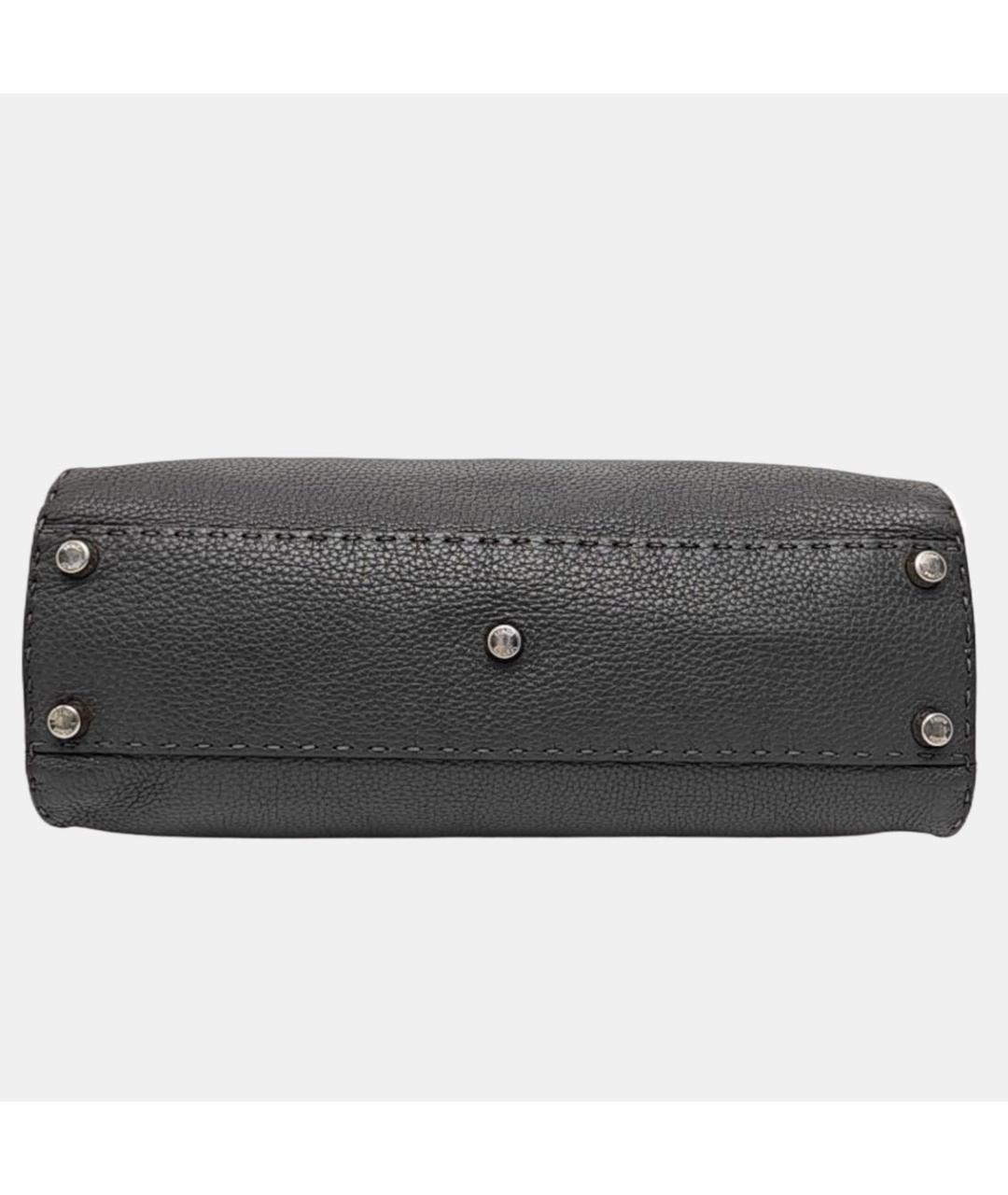 FENDI Серая кожаная сумка с короткими ручками, фото 4