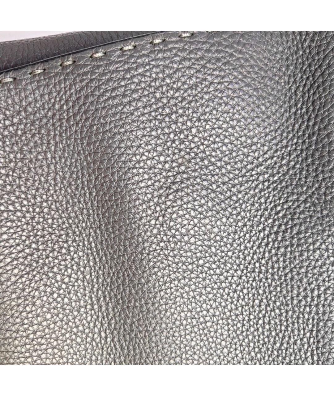 FENDI Серая кожаная сумка с короткими ручками, фото 6