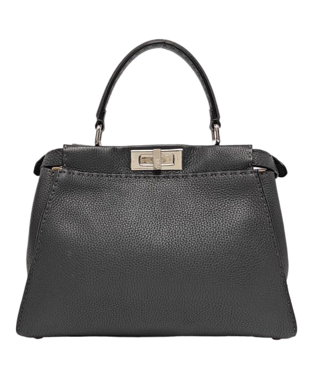 FENDI Серая кожаная сумка с короткими ручками, фото 9