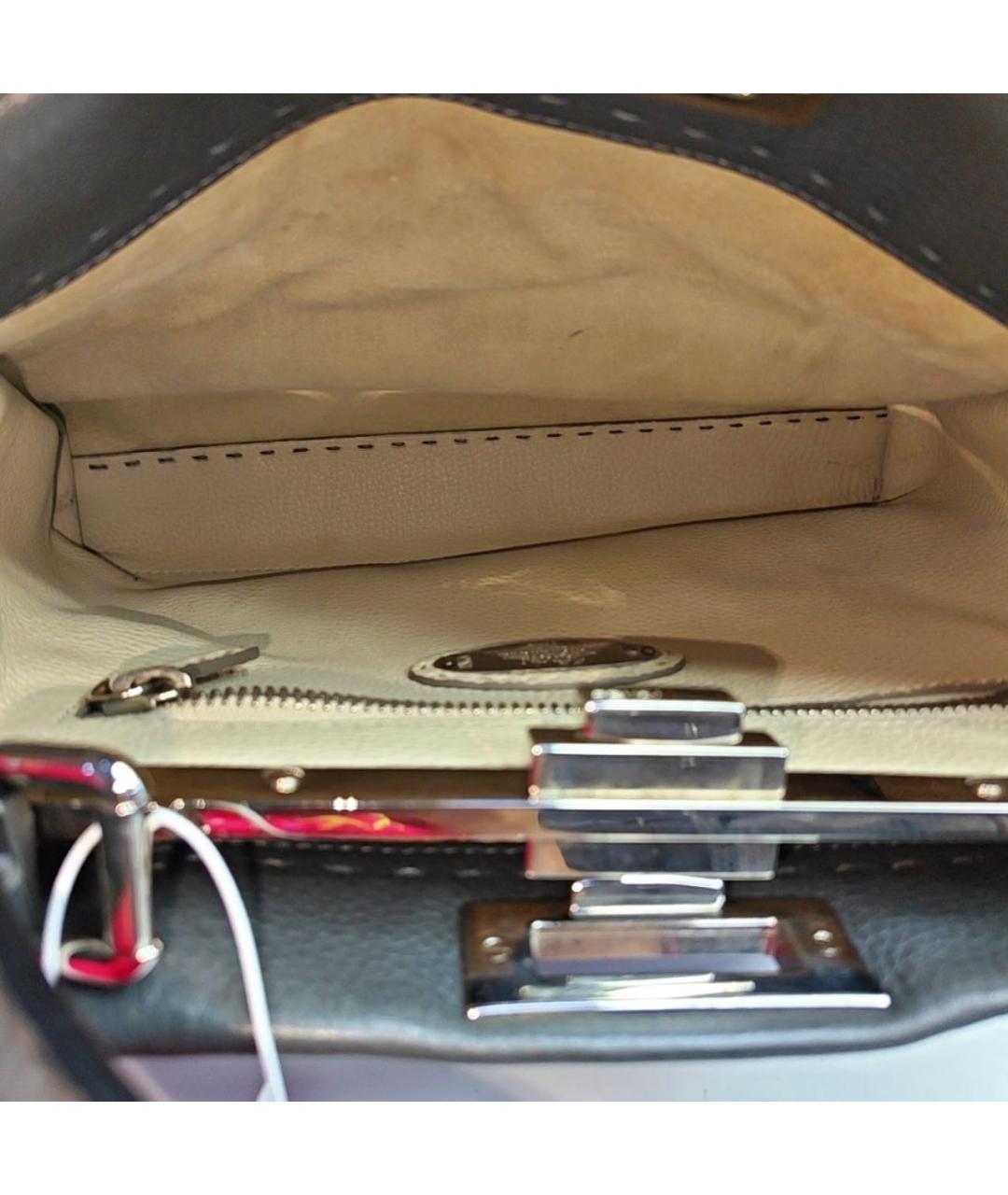 FENDI Серая кожаная сумка с короткими ручками, фото 5