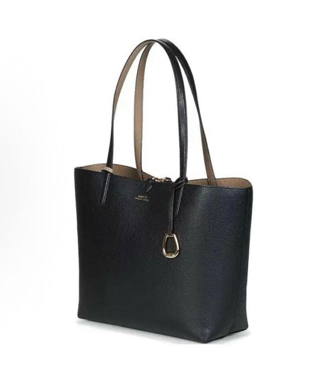 RALPH LAUREN Черная кожаная сумка тоут, фото 2