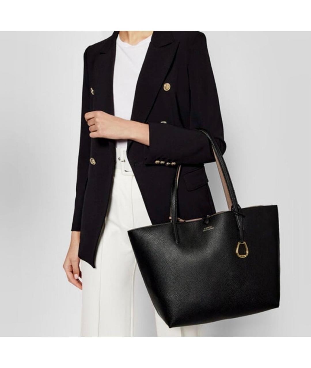 RALPH LAUREN Черная кожаная сумка тоут, фото 7