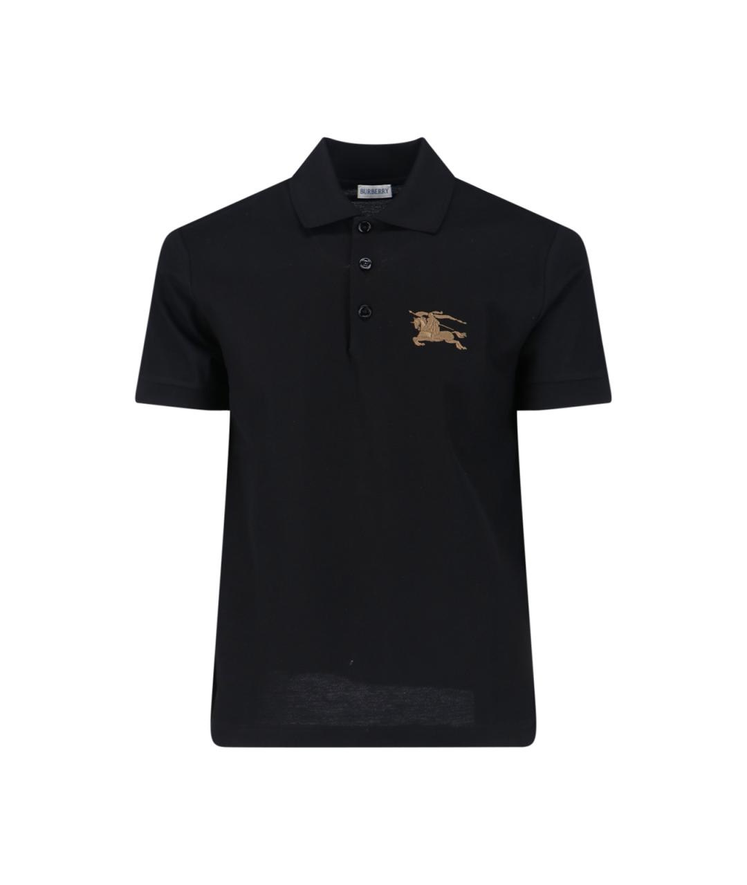 BURBERRY Черное хлопковое поло с коротким рукавом, фото 1