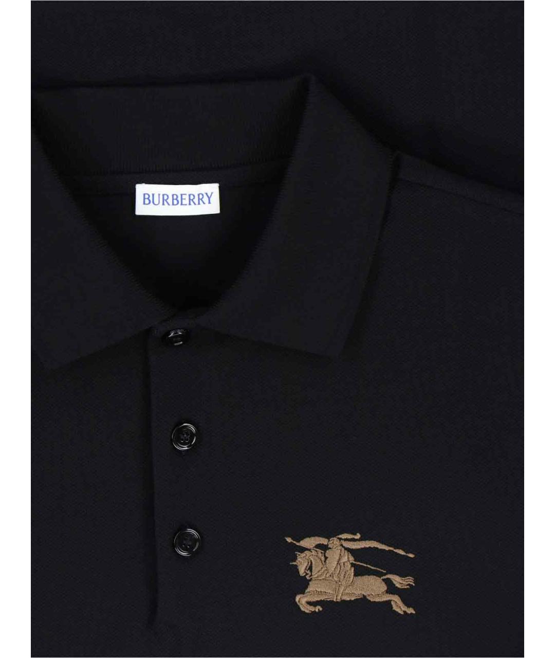 BURBERRY Черное хлопковое поло с коротким рукавом, фото 3