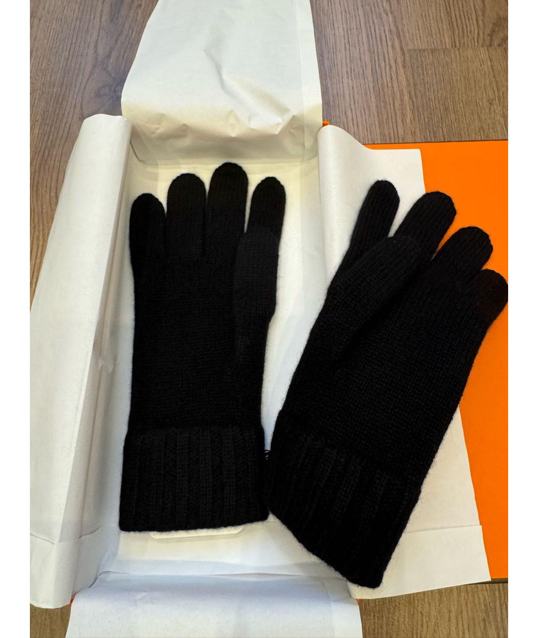 HERMES Черные кашемировые перчатки, фото 3