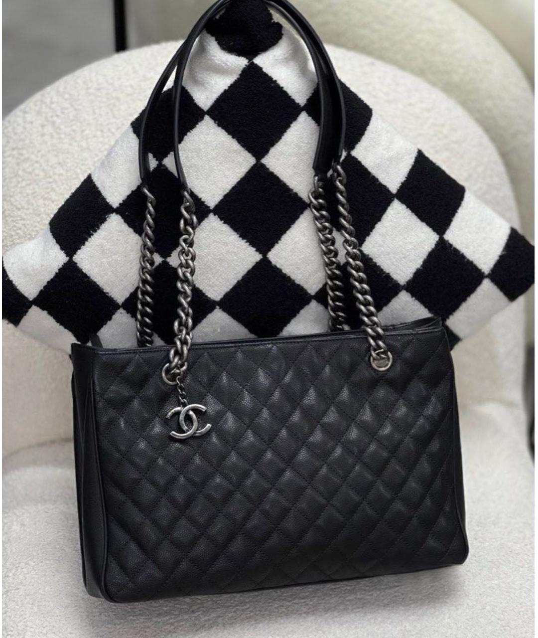 CHANEL Черная кожаная сумка тоут, фото 5