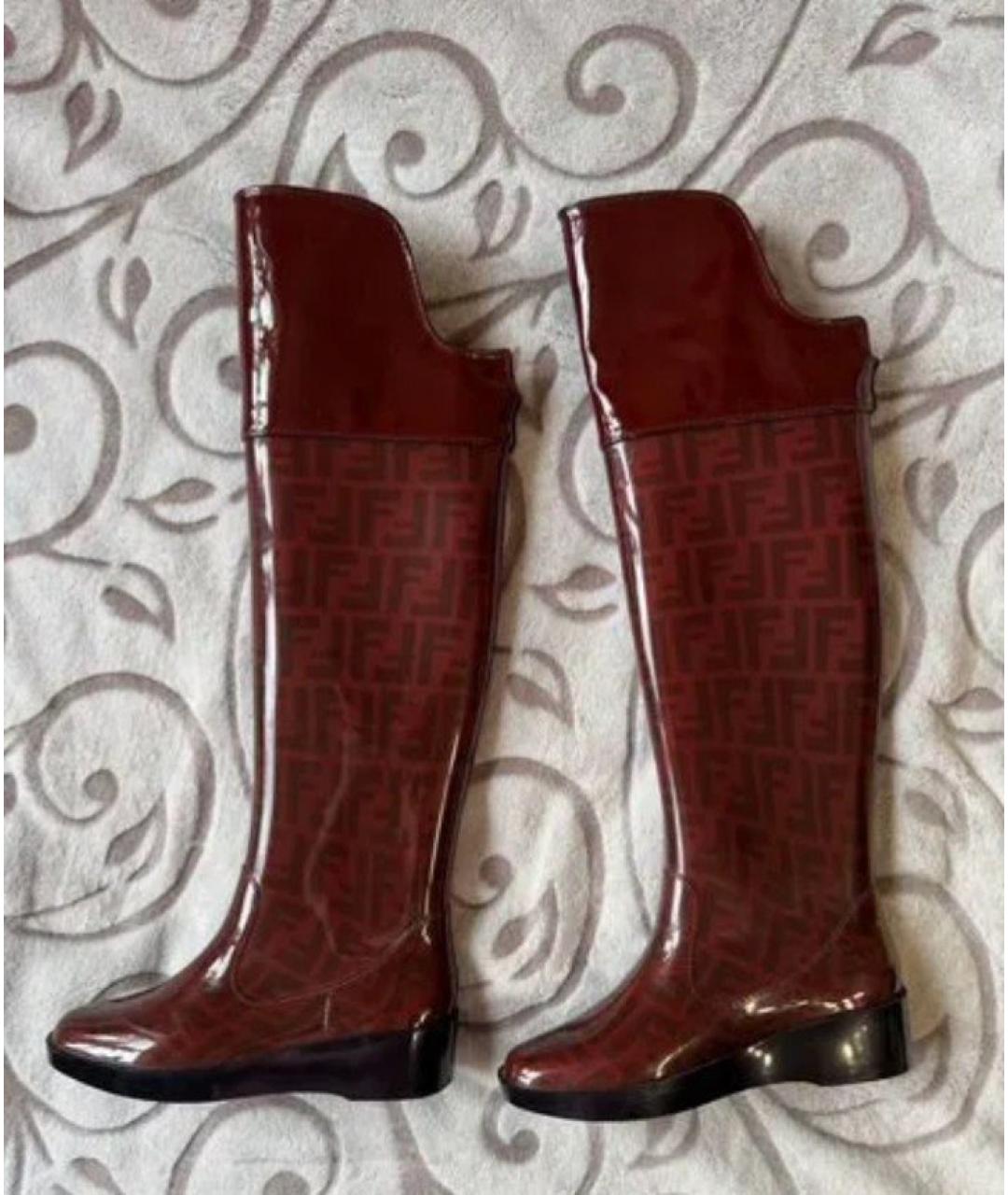 FENDI Бордовые резиновые ботфорты, фото 9