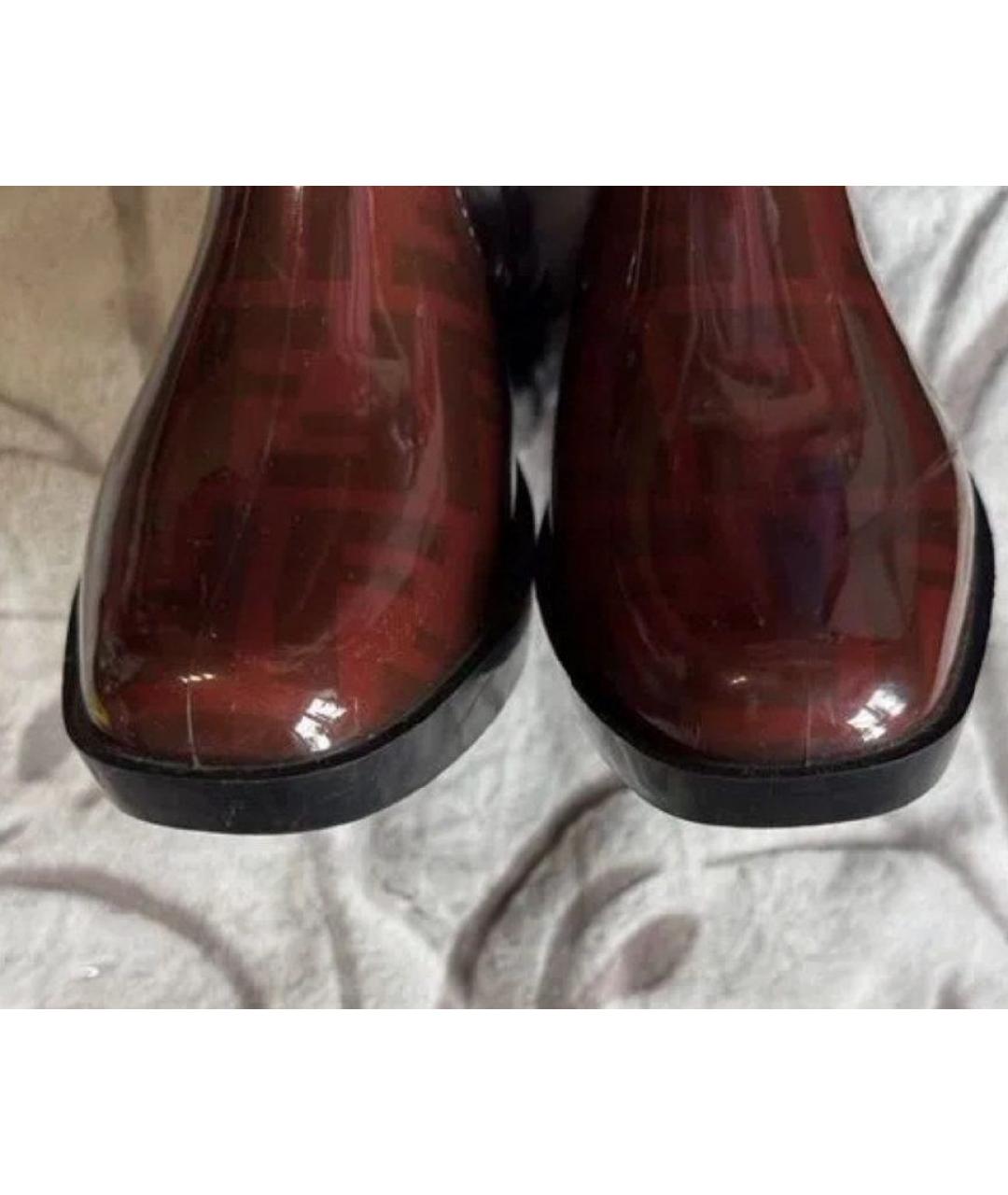 FENDI Бордовые резиновые ботфорты, фото 4