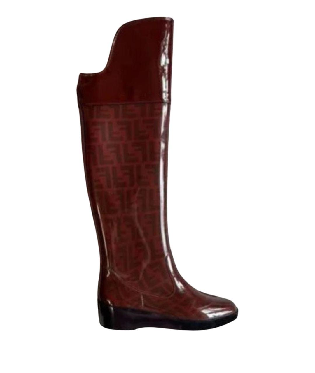 FENDI Бордовые резиновые ботфорты, фото 1