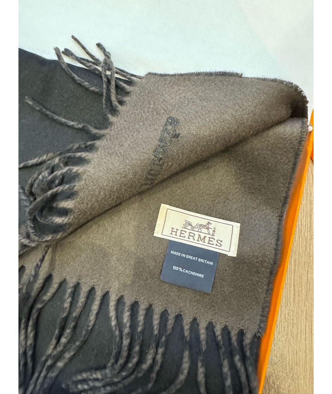 HERMES Коричневый кашемировый шарф, фото 3