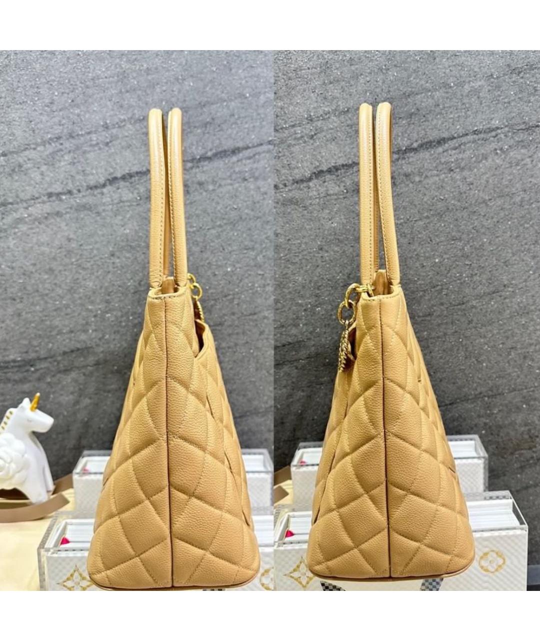 CHANEL Бежевая кожаная сумка тоут, фото 4